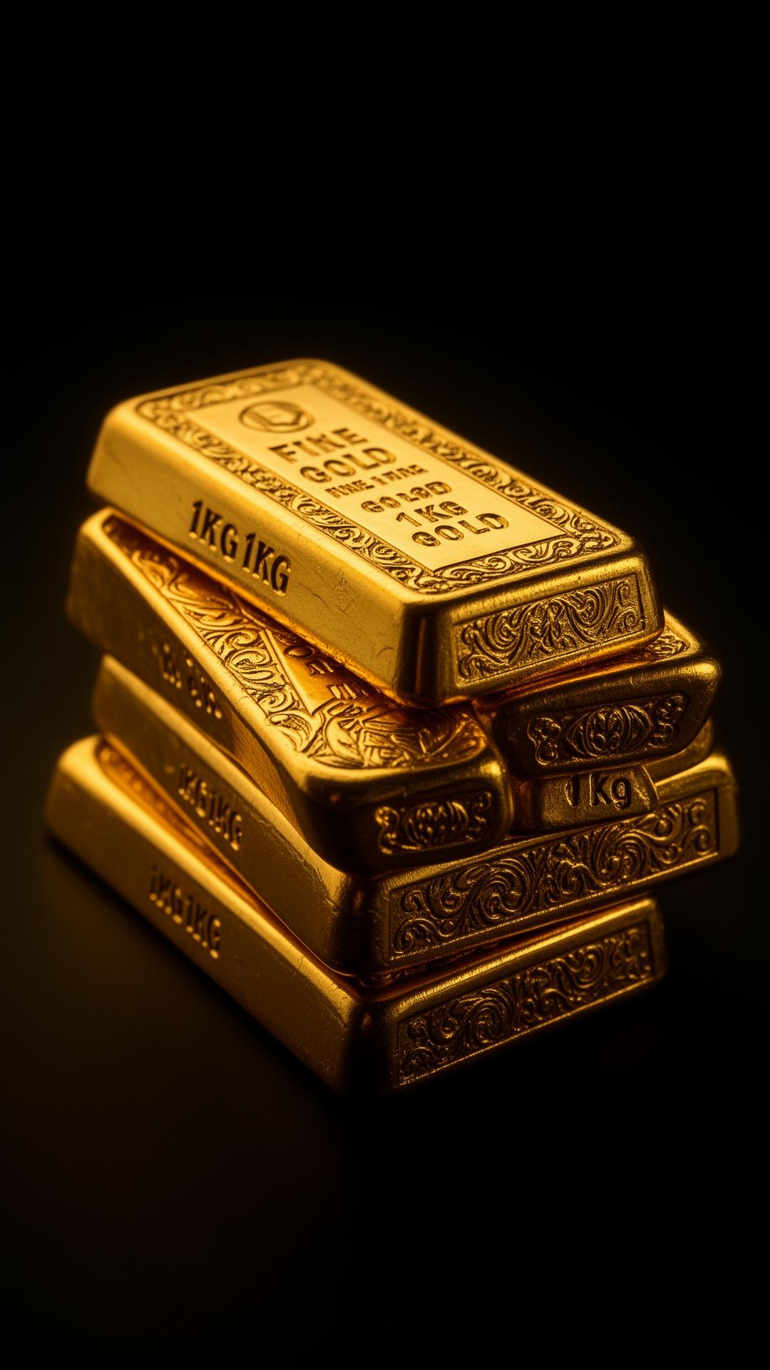 Stacked 1kg fine gold bullion